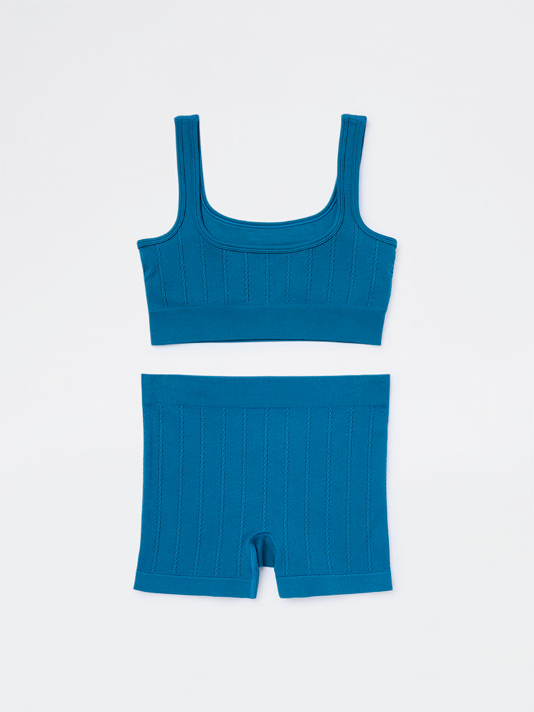 Superstar Teal Cable-Knit Seam-Free Padded Bra