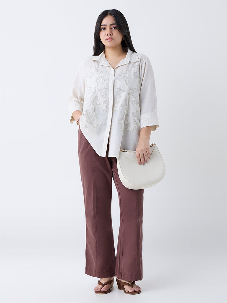 Gia Off-White Embroidered Shirt