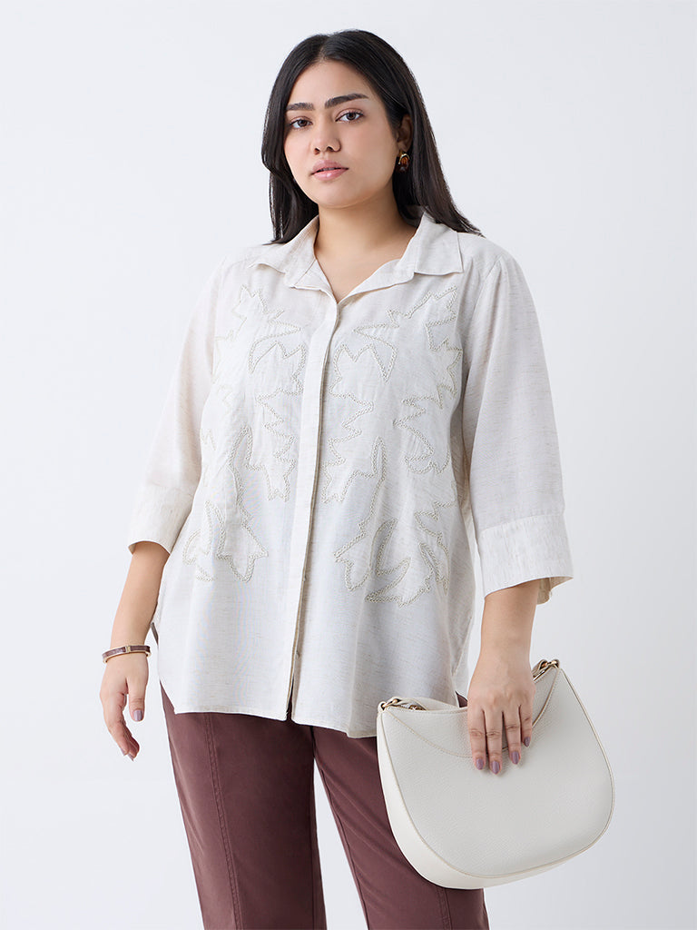 Gia Off-White Embroidered Shirt