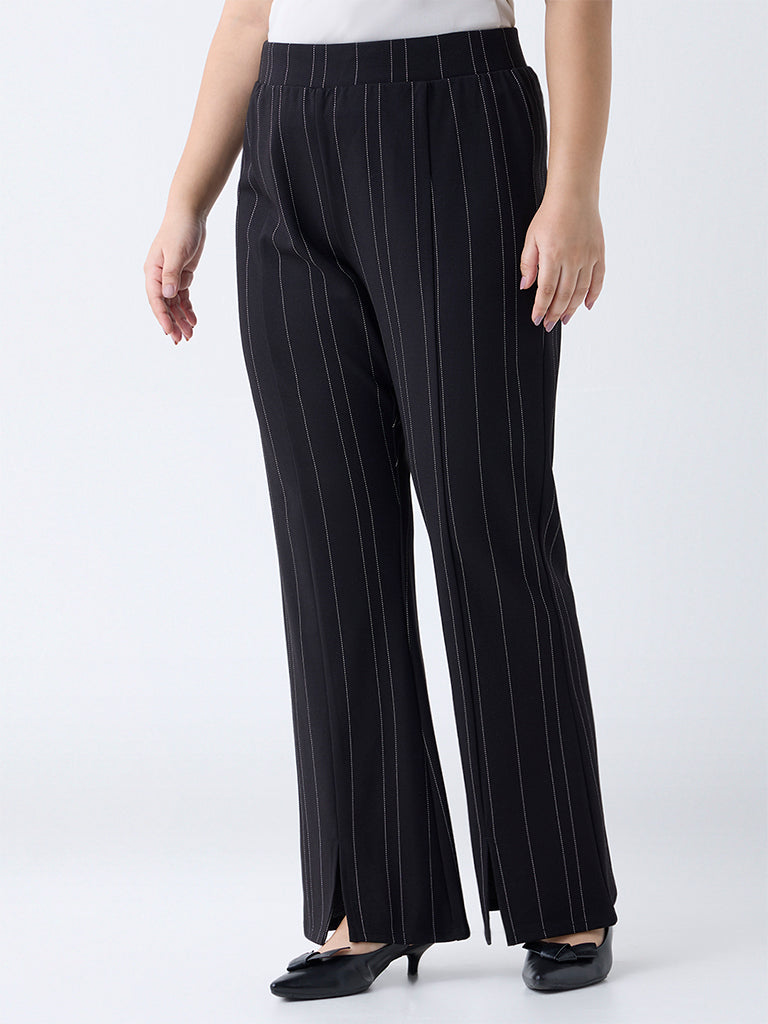 Gia Black Pinstriped High-Rise Trousers