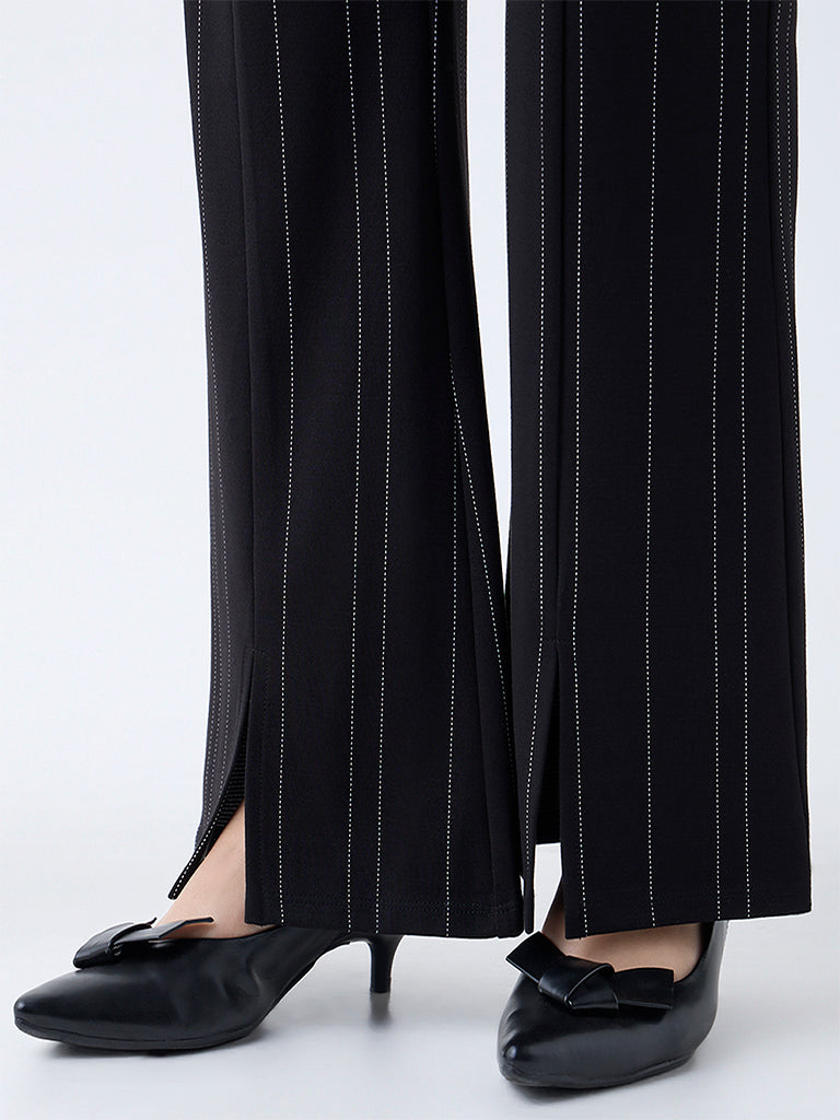 Gia Black Pinstriped High-Rise Trousers