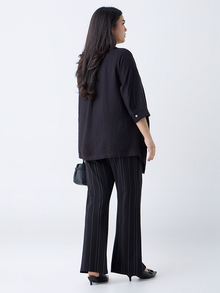 Gia Black Pinstriped High-Rise Trousers