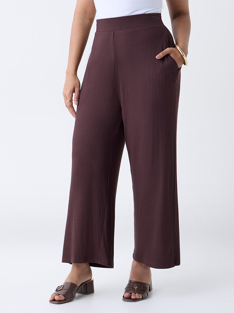 Gia Dark Brown Ribbed High-Rise Pants