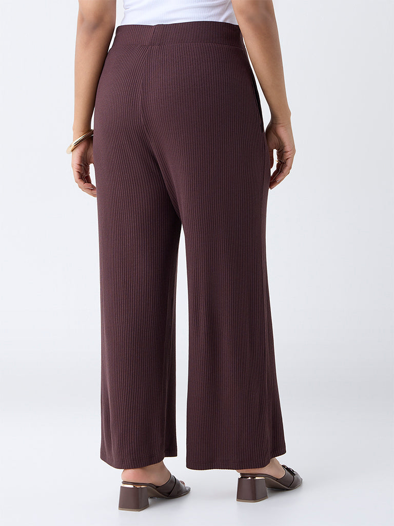 Gia Dark Brown Ribbed High-Rise Pants