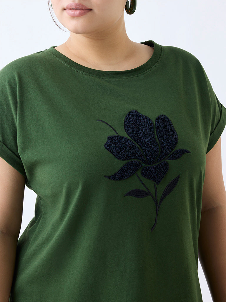Westside Gia Women's Olive Floral Patterned T-Shirt for Casual Wear Zoomed View