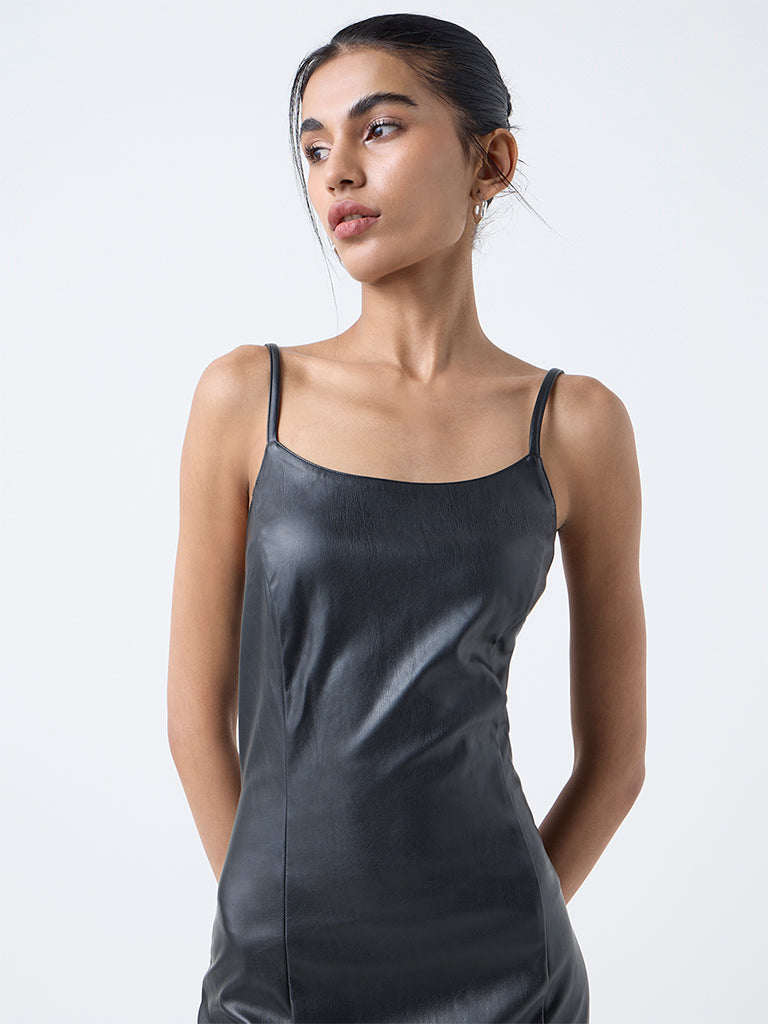 Nuon Black Faux-Leather Bodycon Dress