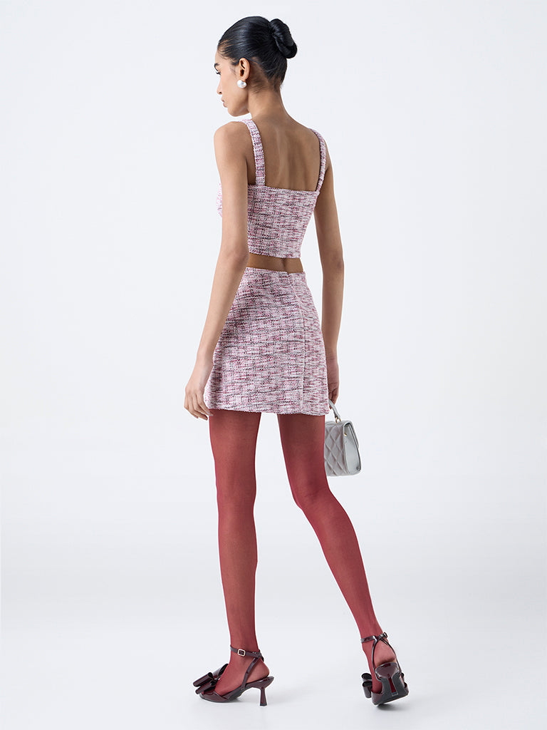 Nuon Pink Checkered Tweed Skirt