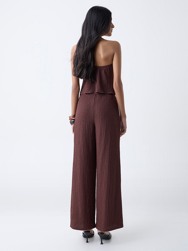 Nuon Brown Crinkled High-Rise Pants