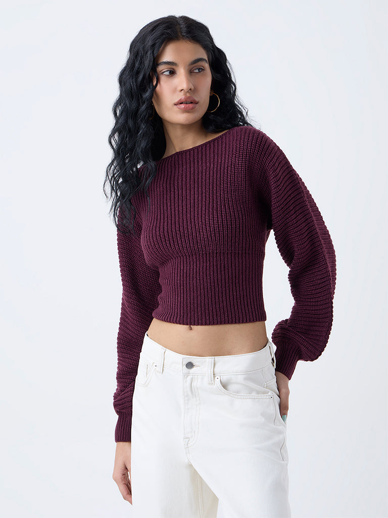 Nuon Plum Knit-Textured Sweater