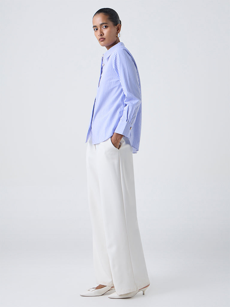 Wardrobe Blue Striped Cotton Shirt