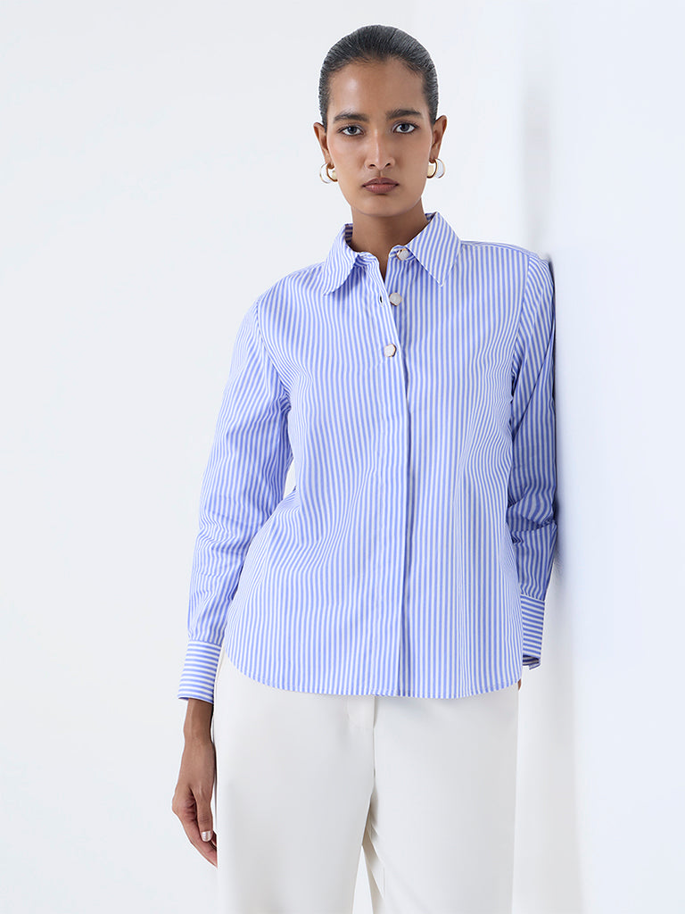 Wardrobe Blue Striped Cotton Shirt