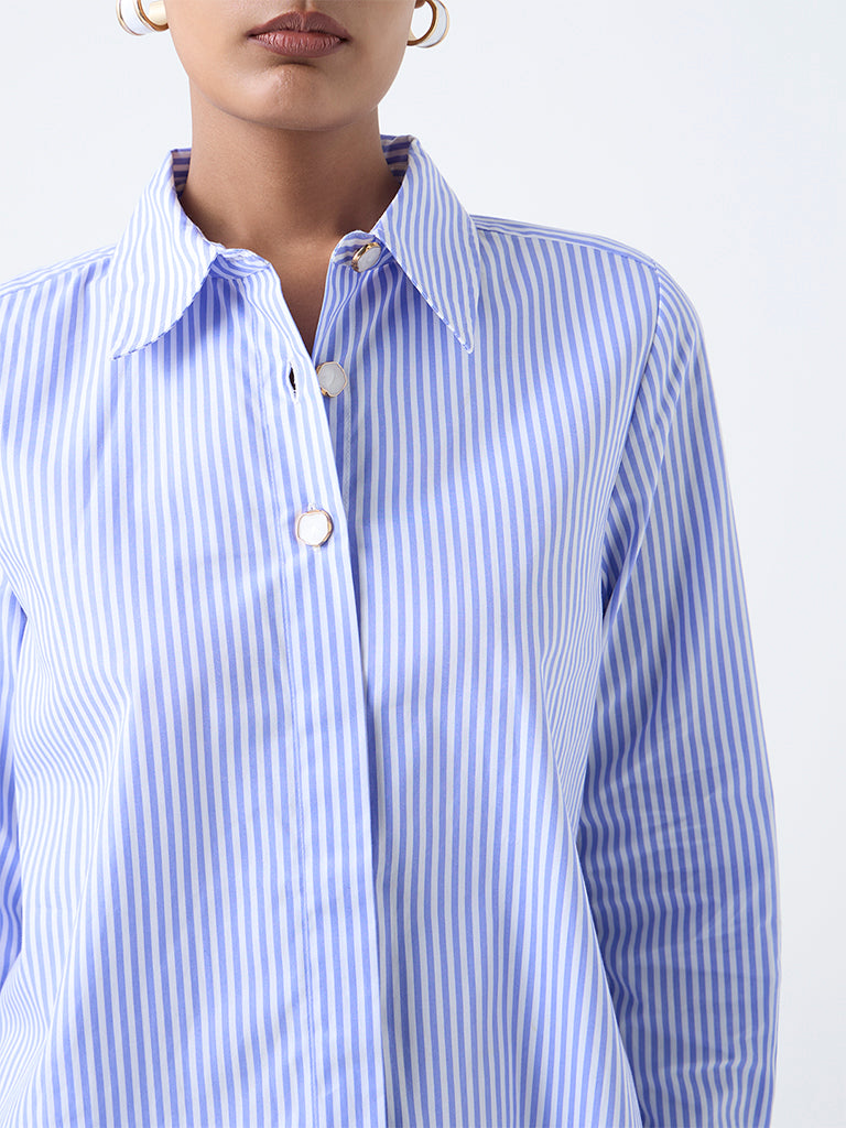 Wardrobe Blue Striped Cotton Shirt