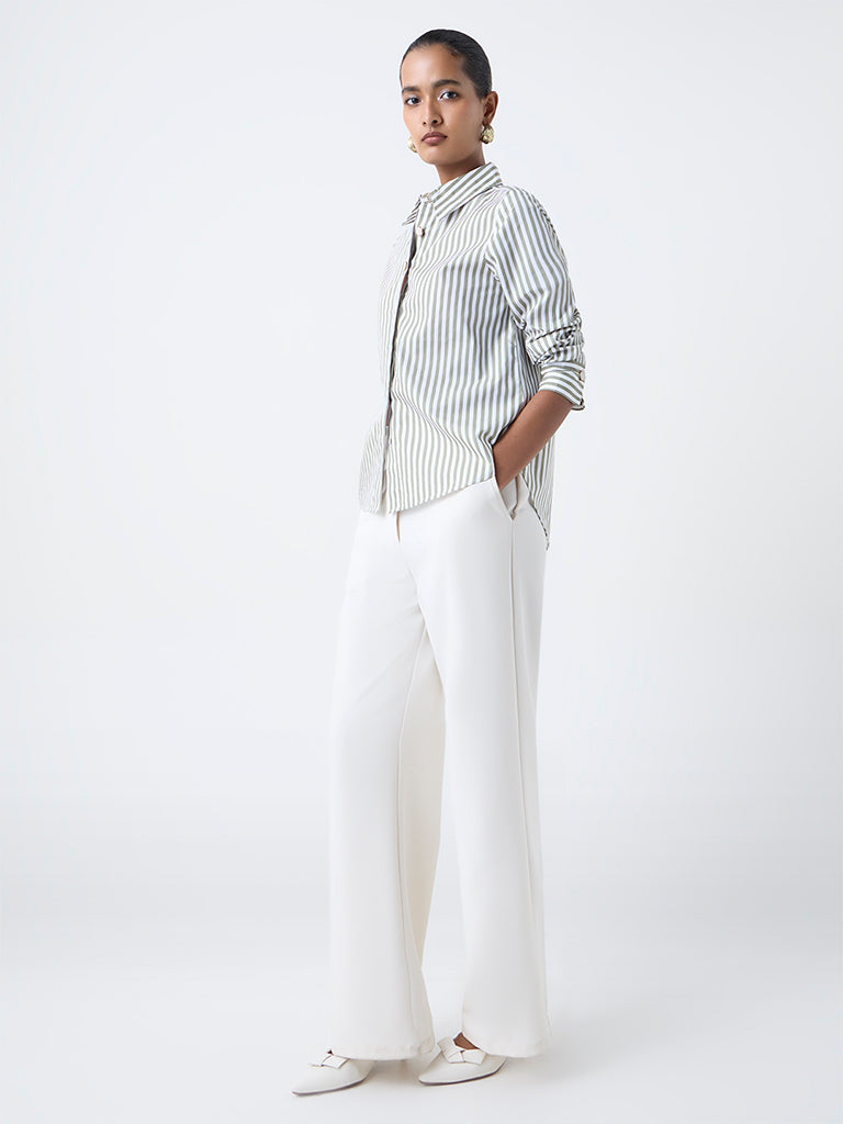 Wardrobe Olive Stripe Pattern Shirt