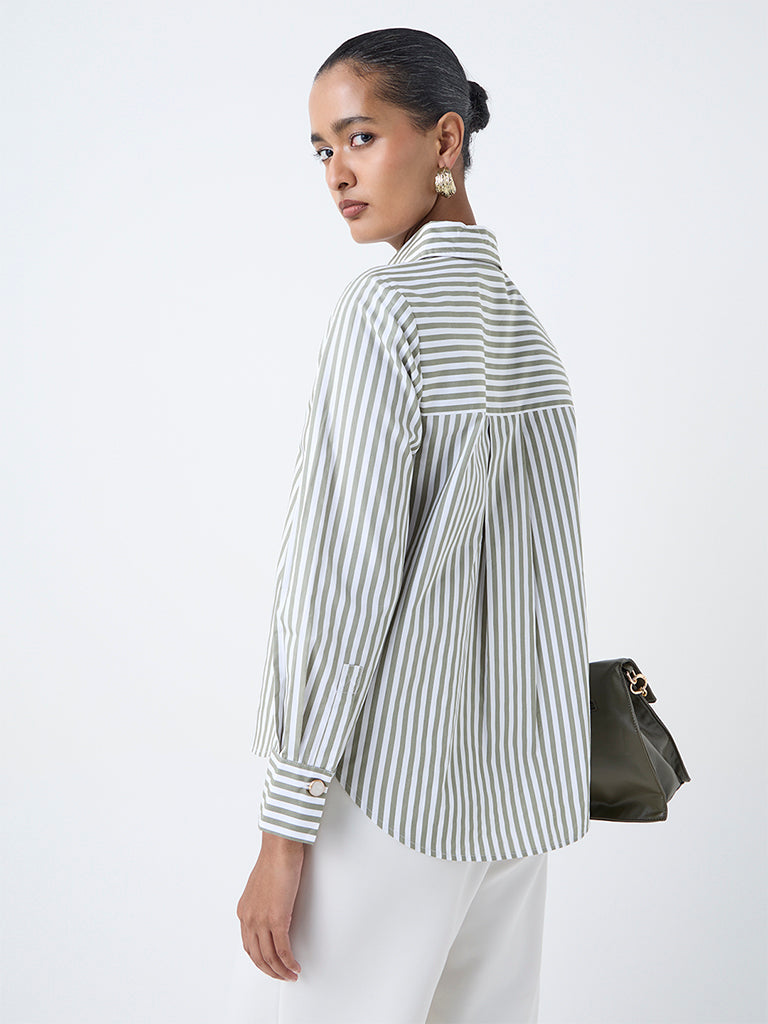 Wardrobe Olive Stripe Pattern Shirt