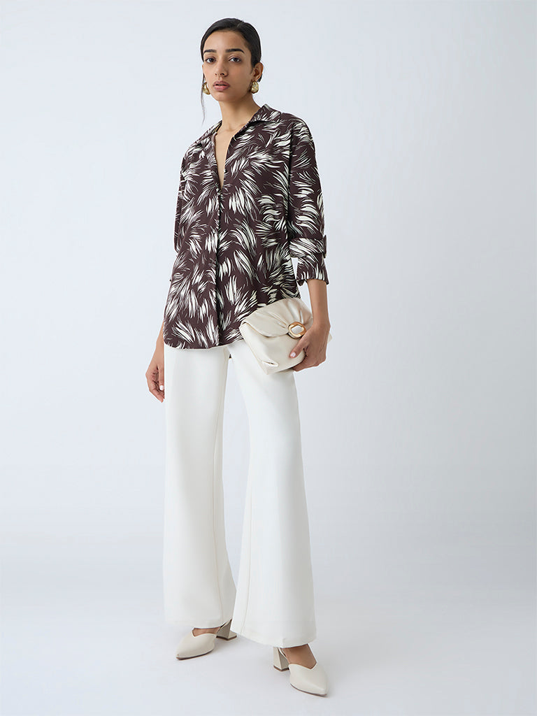 Wardrobe Dark Brown Abstract Design Shirt
