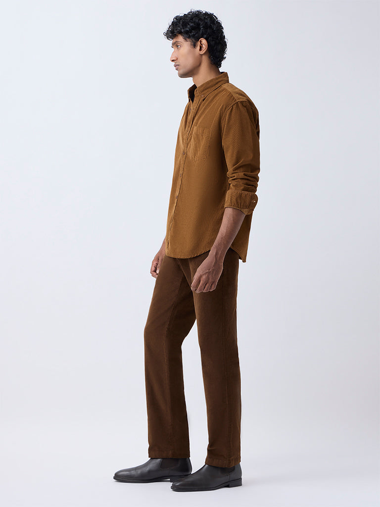 WES Casuals Tan Corduroy Relaxed-Fit Cotton Shirt