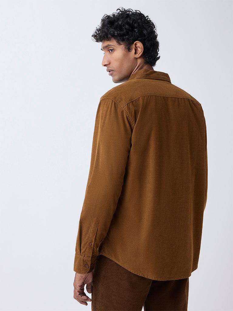 WES Casuals Tan Corduroy Relaxed-Fit Cotton Shirt