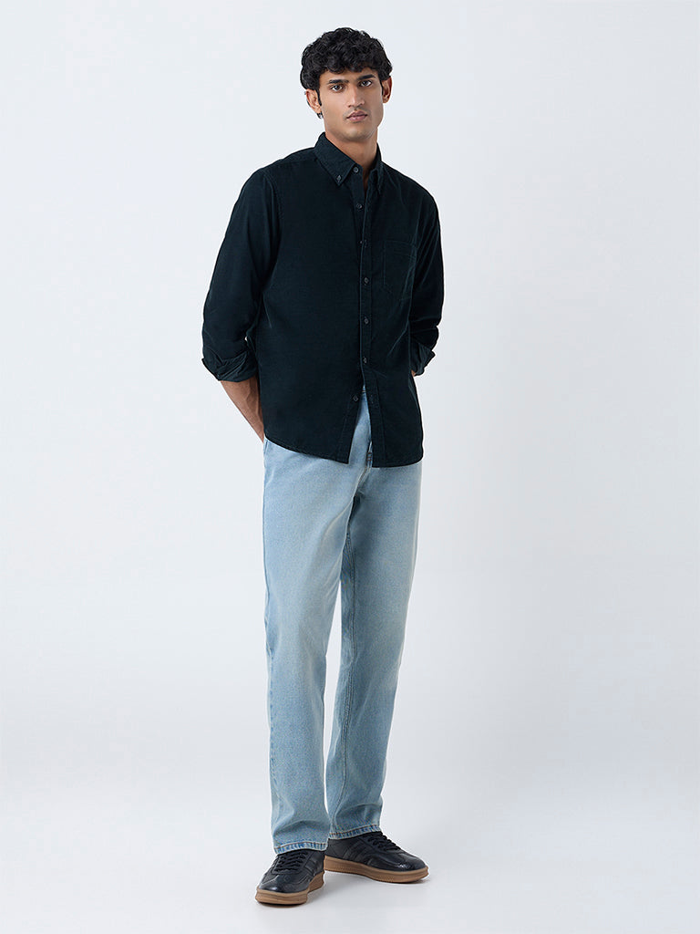 WES Casuals Green Corduroy-Textured Relaxed-Fit Shirt
