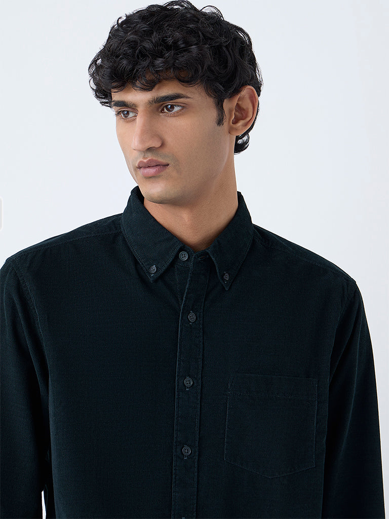 WES Casuals Green Corduroy-Textured Relaxed-Fit Shirt