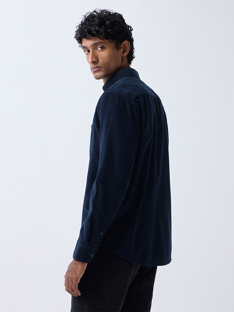 WES Casuals Navy Corduroy Relaxed-Fit Cotton Shirt