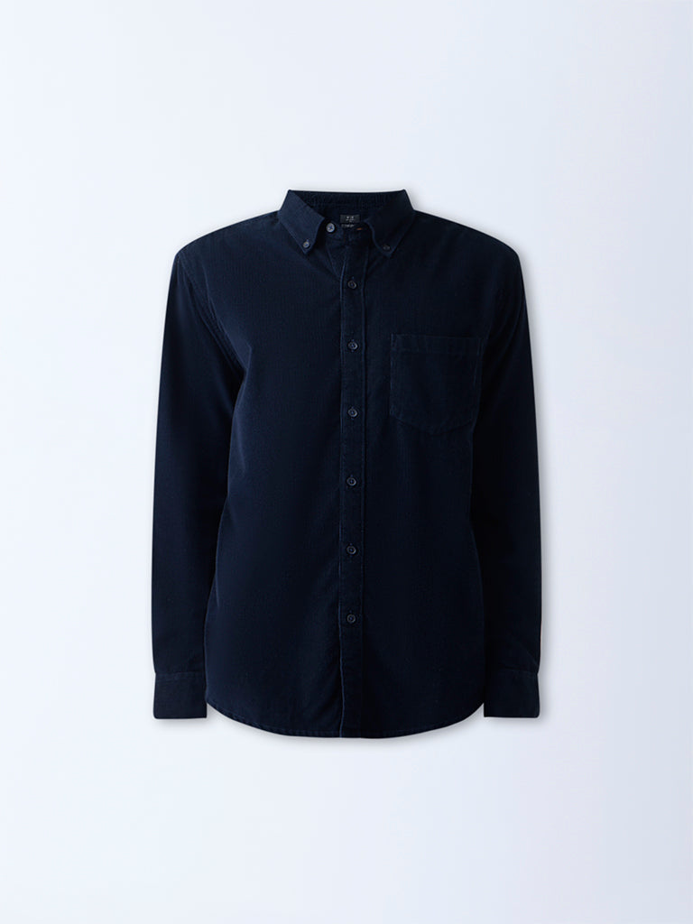 WES Casuals Navy Corduroy Relaxed-Fit Cotton Shirt