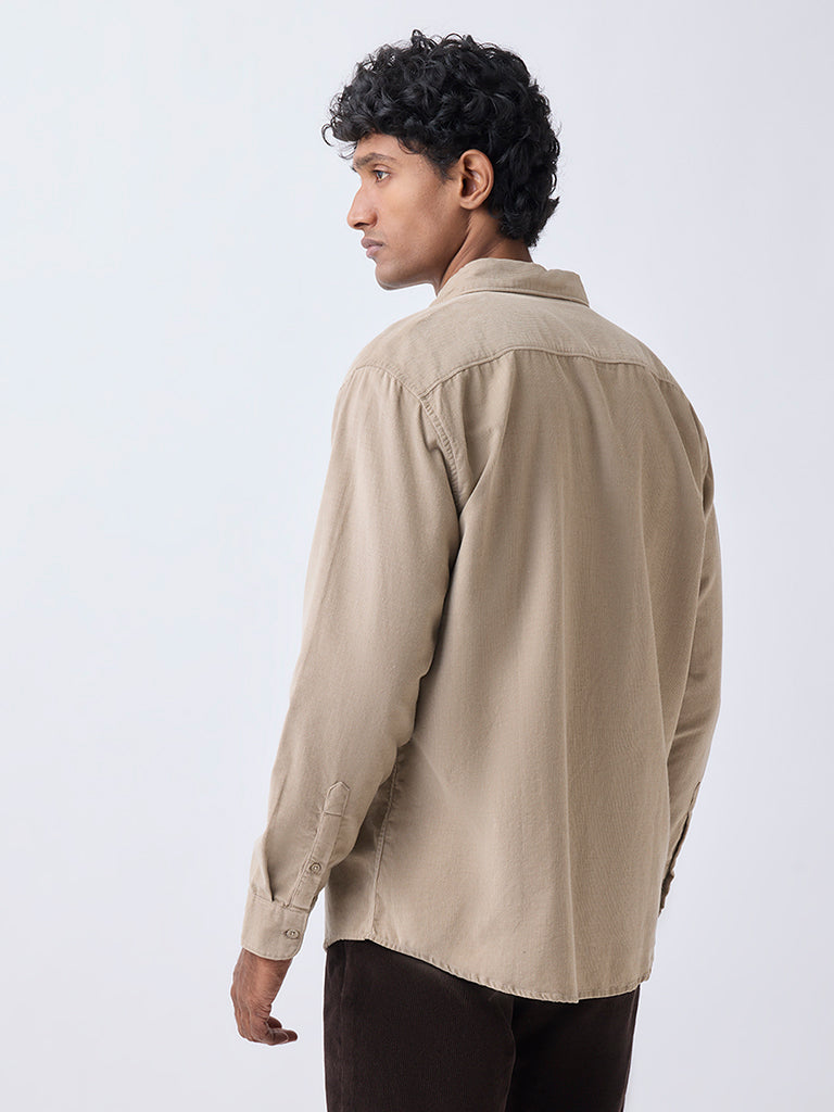 WES Casuals Beige Relaxed-Fit Corduroy Shirt
