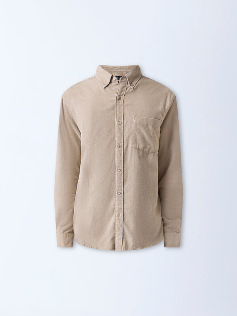 WES Casuals Beige Relaxed-Fit Corduroy Shirt
