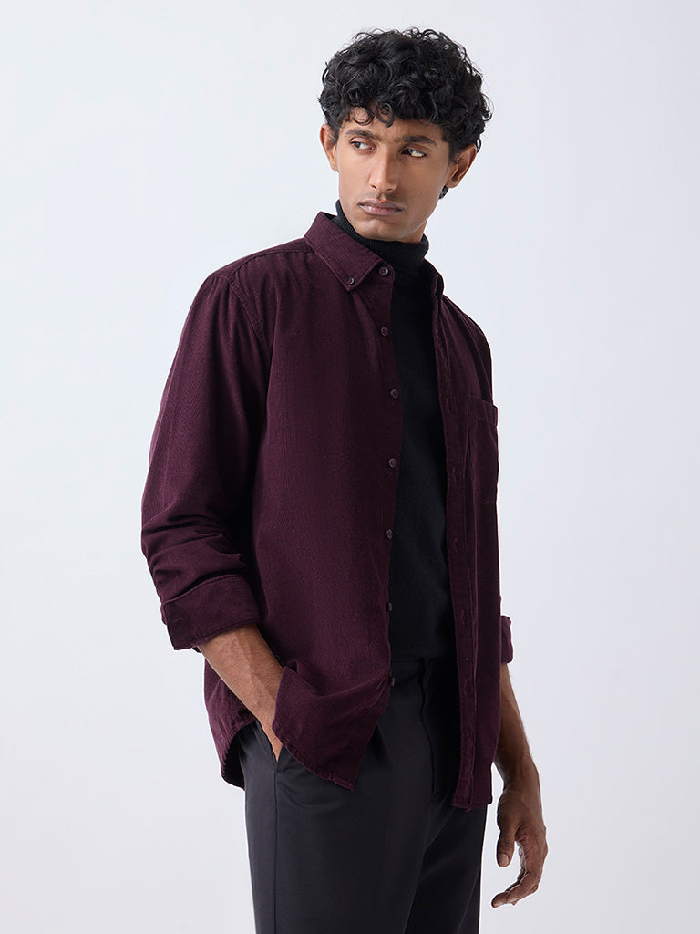 WES Casuals Wine Relaxed-Fit Corduroy Shirt