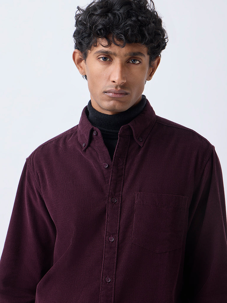 WES Casuals Wine Relaxed-Fit Corduroy Shirt