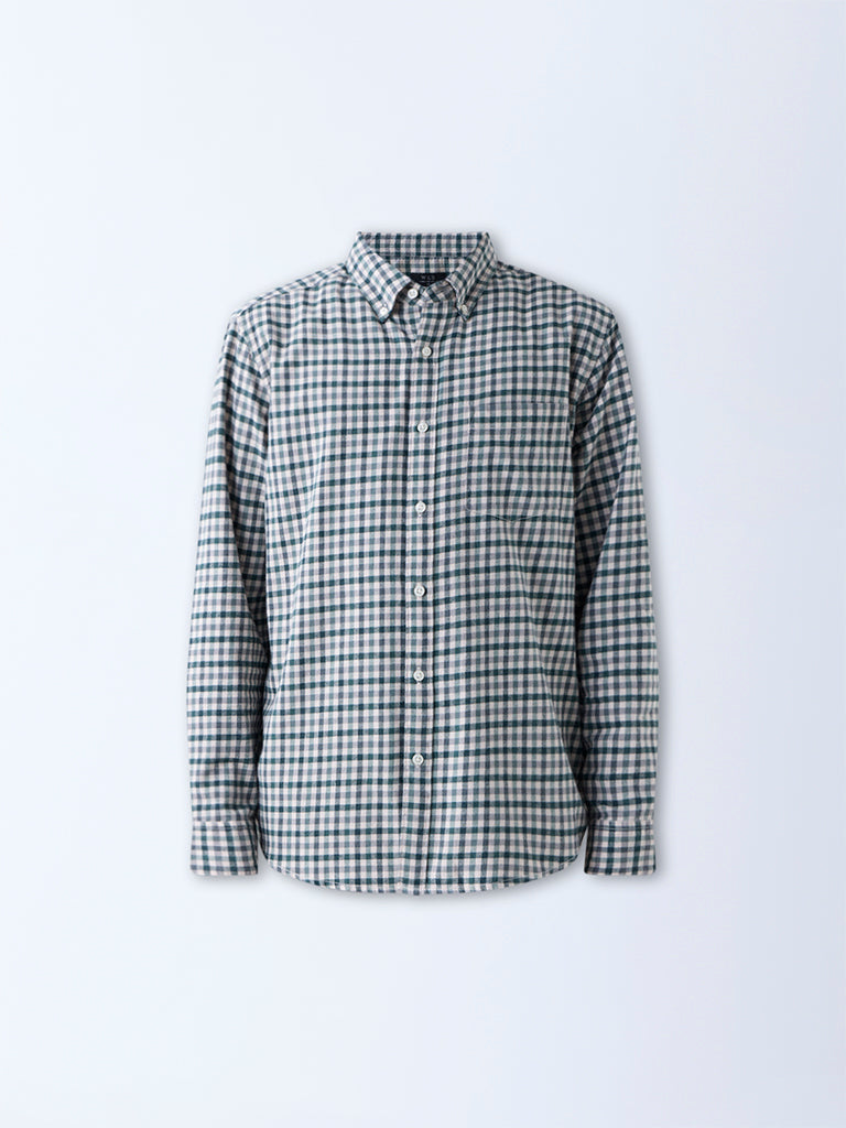 WES Casuals Green Checks Pattern Relaxed-Fit Cotton Shirt