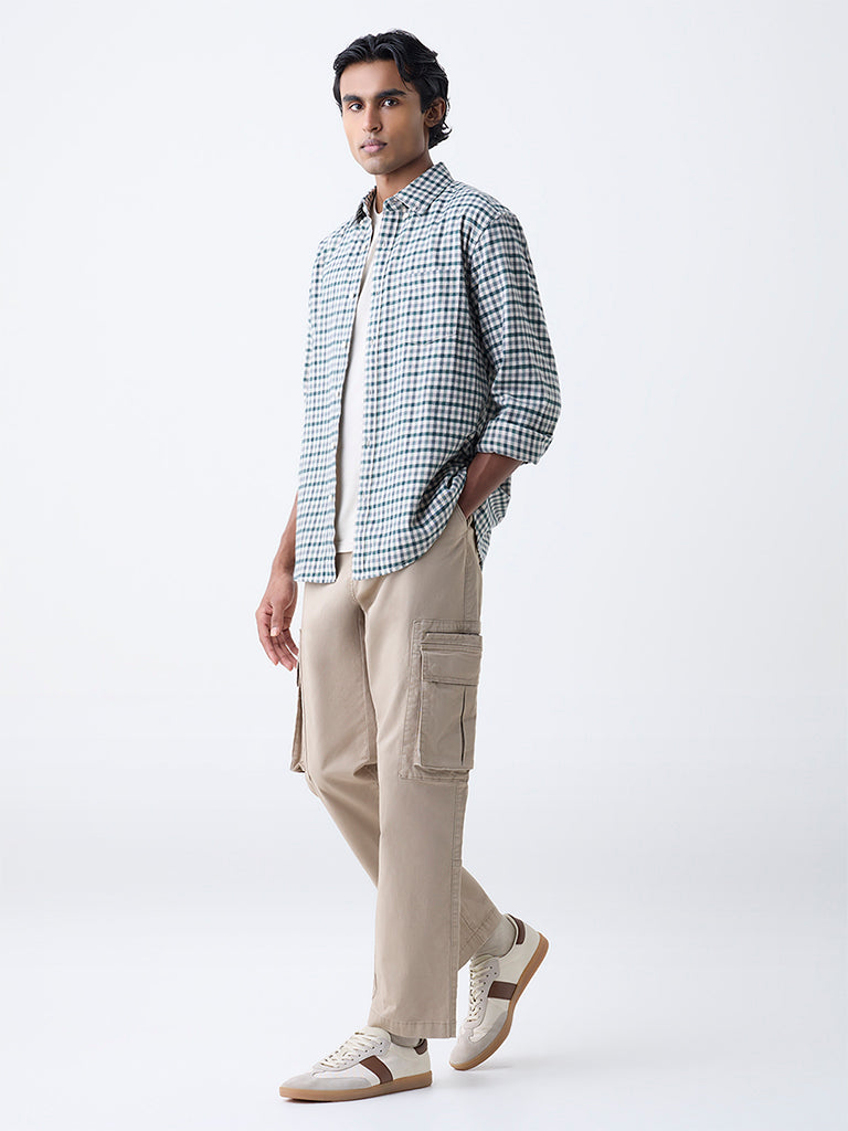 WES Casuals Green Checks Pattern Relaxed-Fit Cotton Shirt