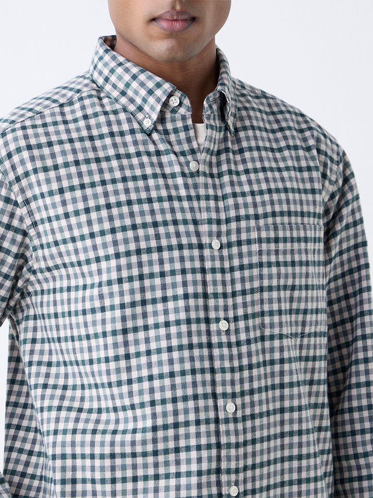 WES Casuals Green Checks Pattern Relaxed-Fit Cotton Shirt