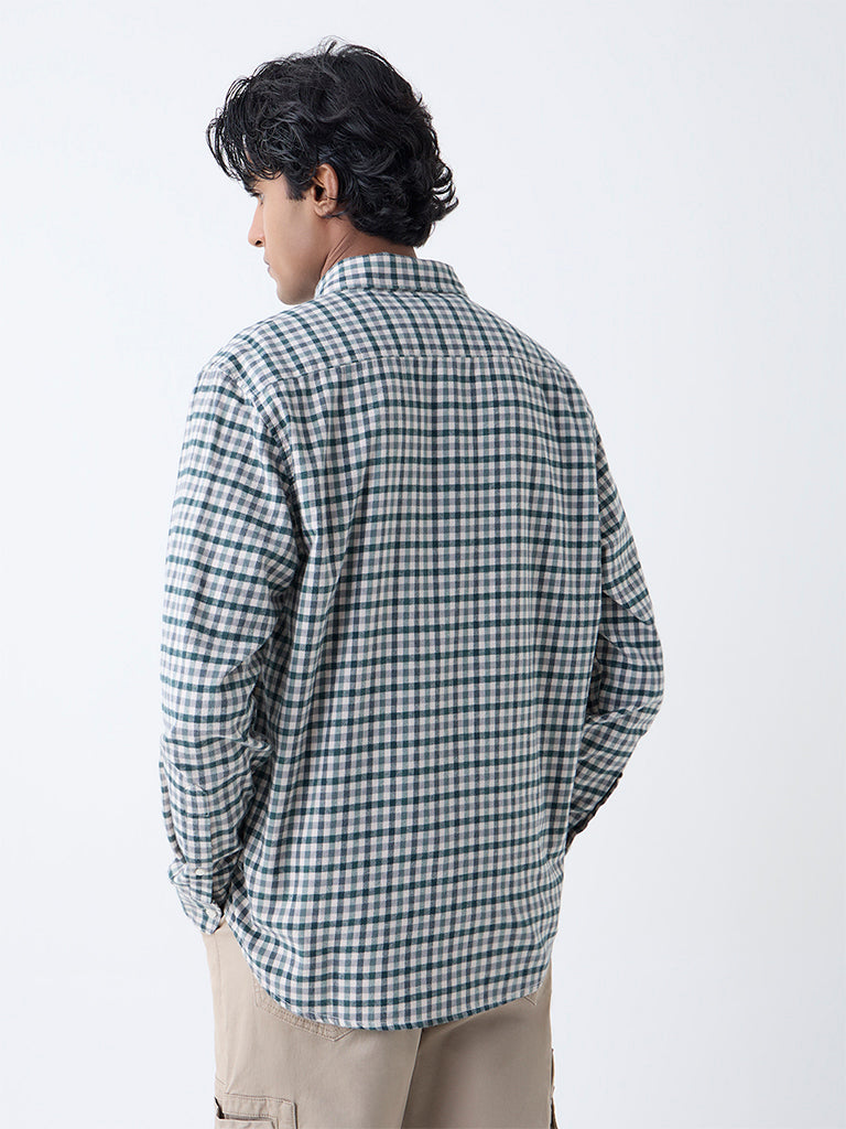 WES Casuals Green Checks Pattern Relaxed-Fit Cotton Shirt