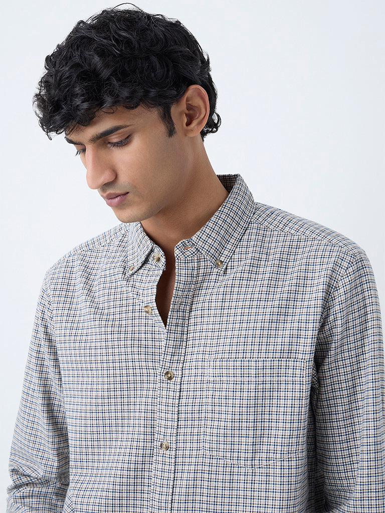 WES Casuals Multicolour Checks Relaxed-Fit Cotton Shirt
