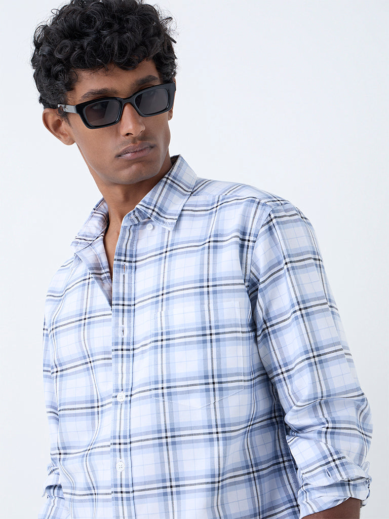 WES Casuals White Checkered Relaxed-Fit Cotton Shirt