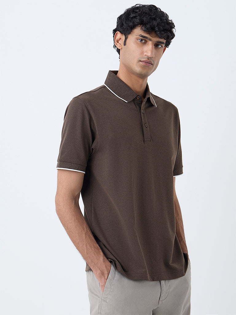 WES Casuals Brown Relaxed Fit Polo T-Shirt