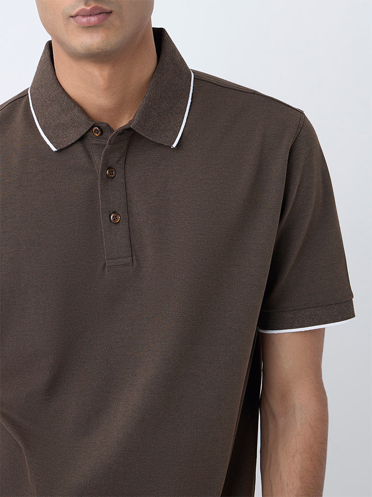WES Casuals Brown Relaxed Fit Polo T-Shirt