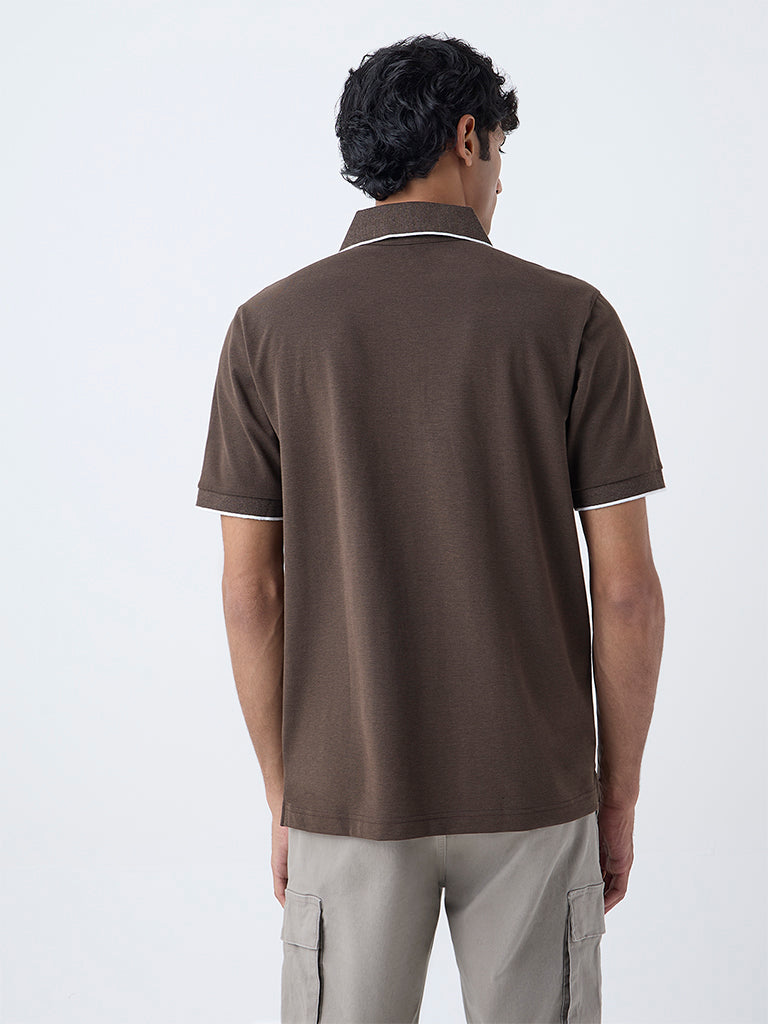 WES Casuals Brown Relaxed Fit Polo T-Shirt