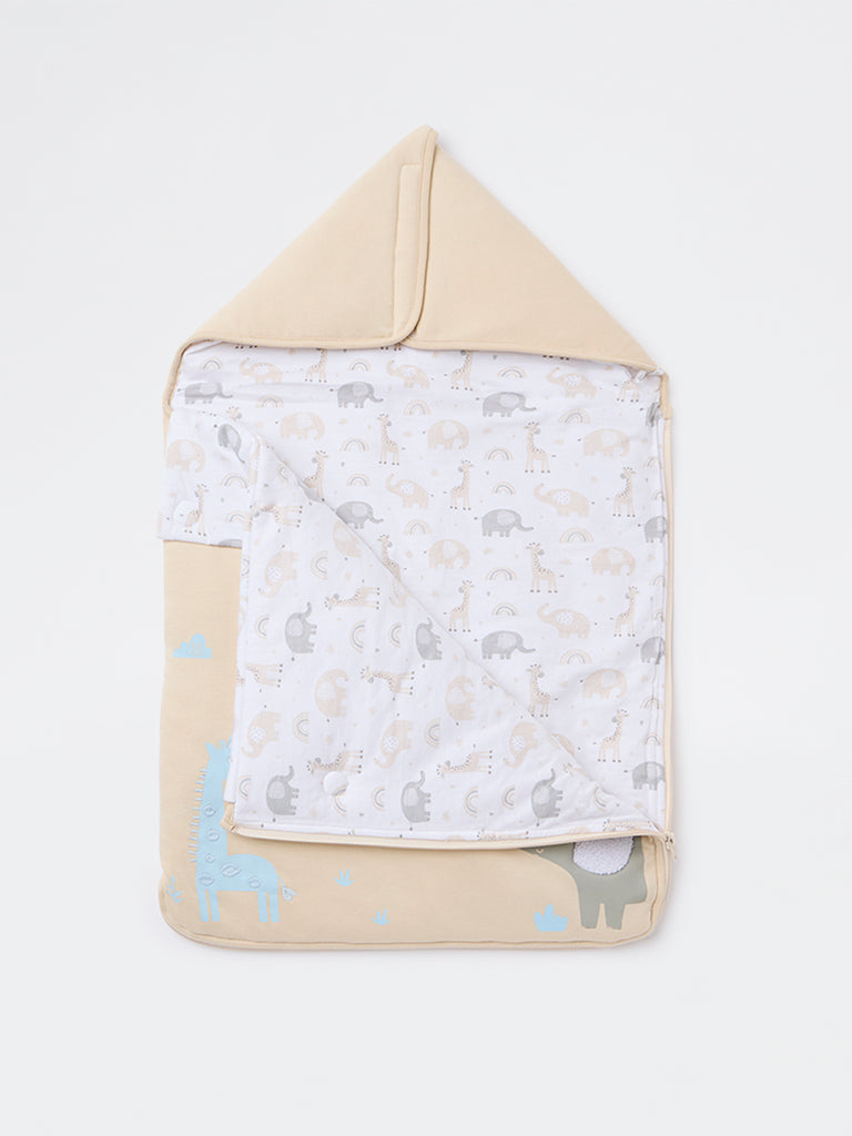 HOP Baby Boys Beige Animal Pattern Cotton Sleeping Bag