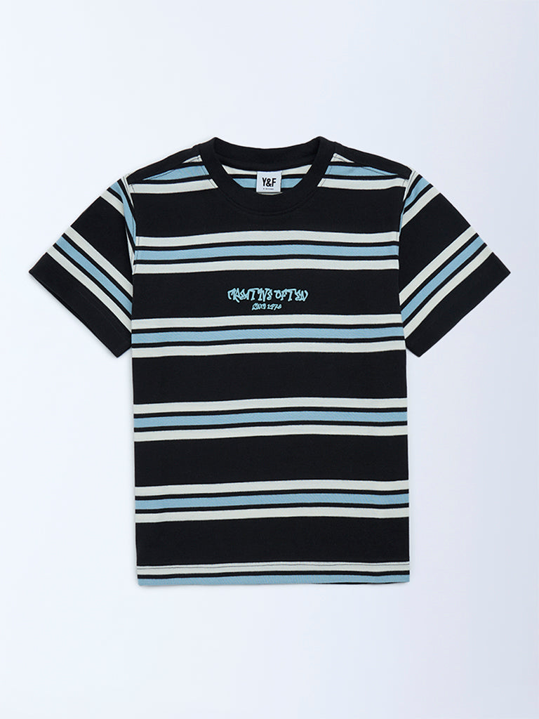 Y&F Kids Boys Multicolour Striped Cotton T-Shirt