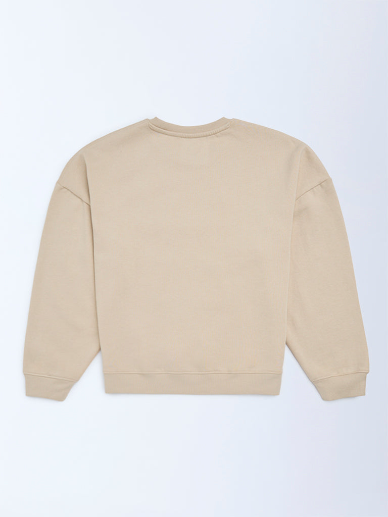 Girls Beige Printed Sweatshirt