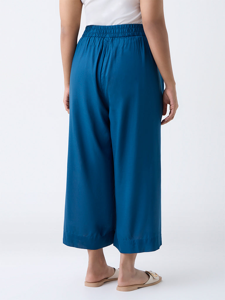 Diza Teal Solid Ethnic Pants