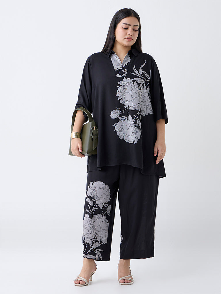 Diza Black Floral Printed Tunic
