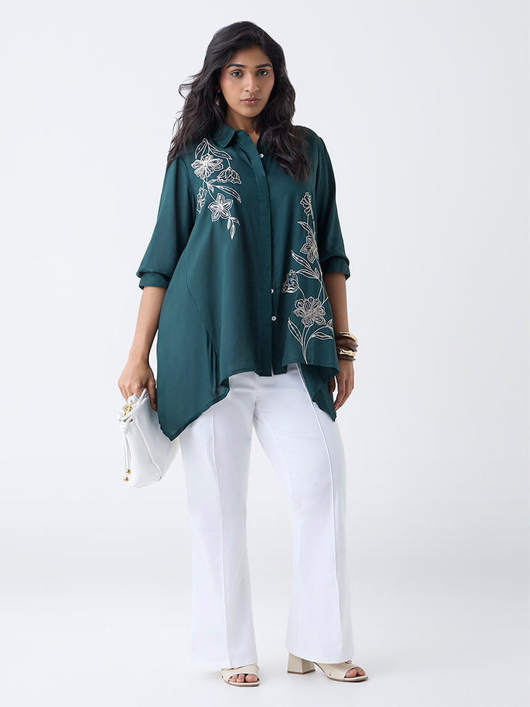 Diza Green Floral Embellished Tunic