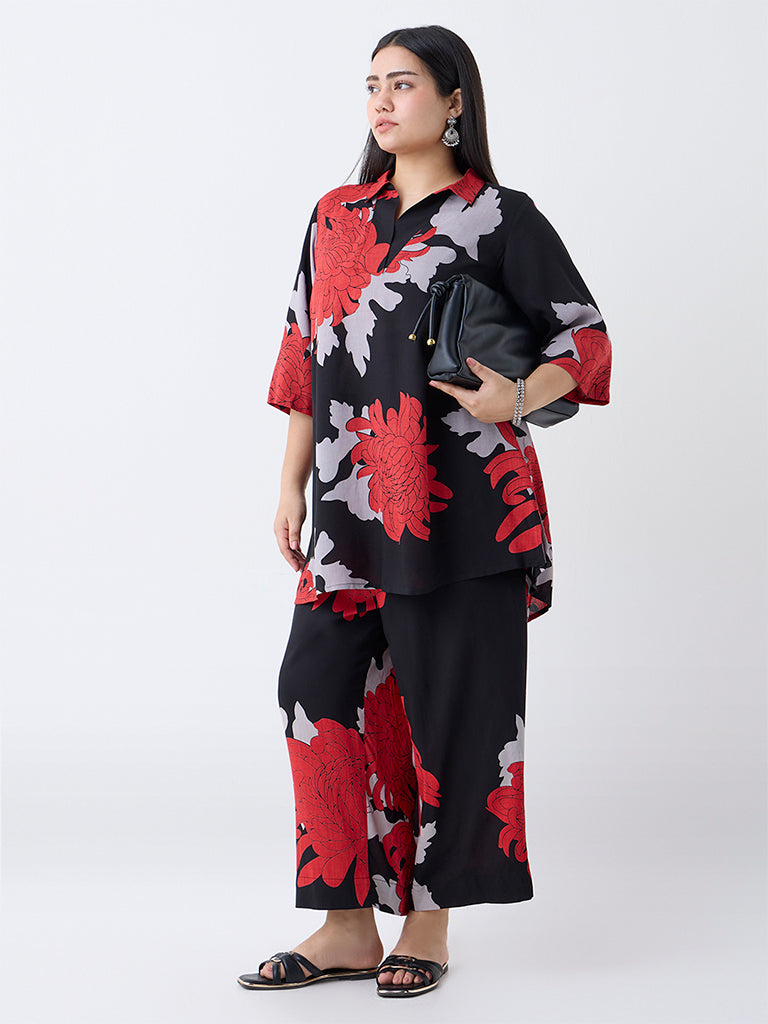 Diza Black Foliage Pattern Tunic
