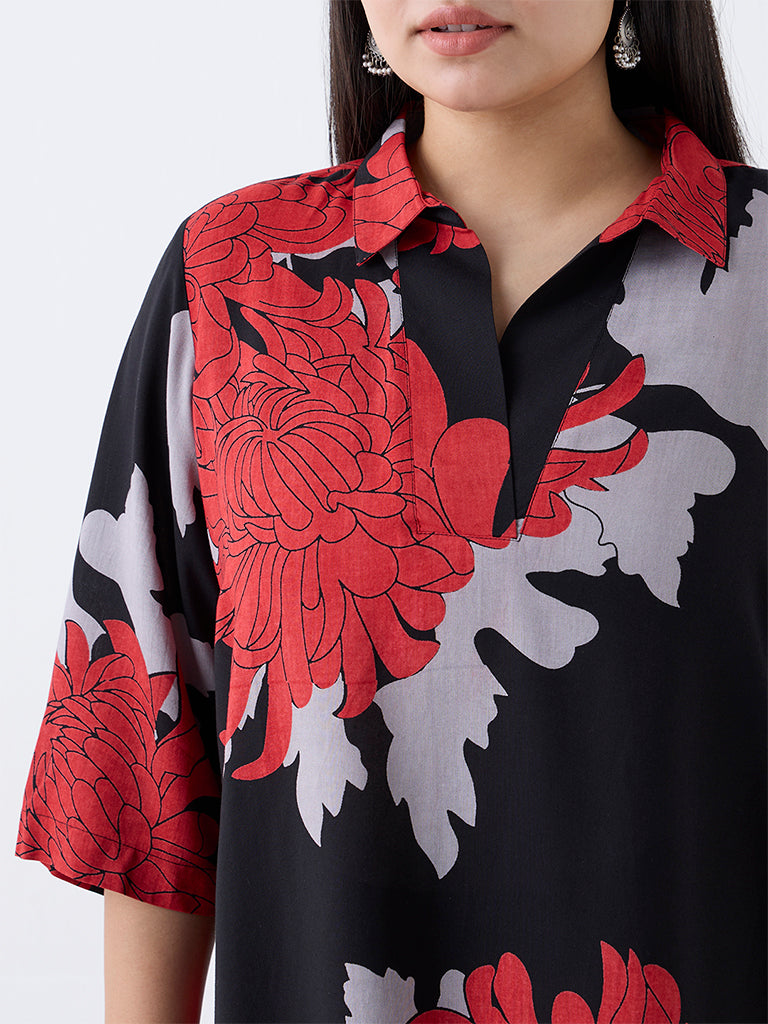 Diza Black Foliage Pattern Tunic