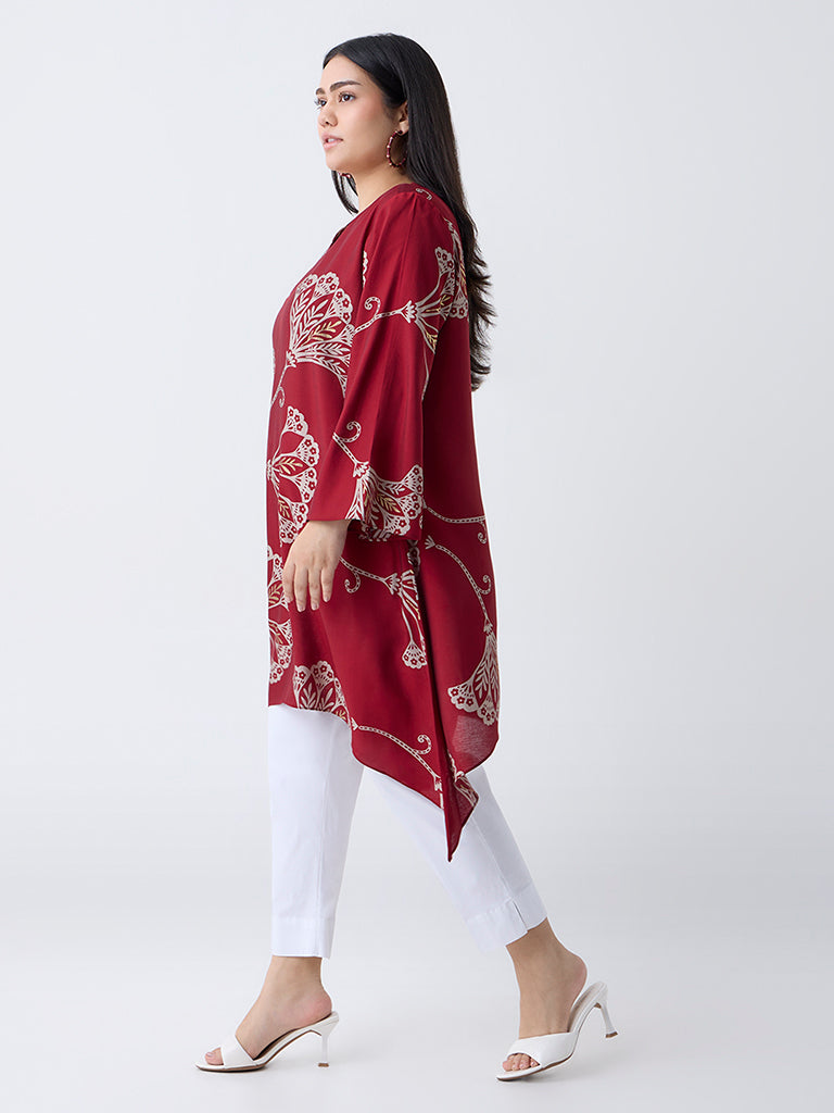 Diza Red Floral Pattern A-Line Kurta