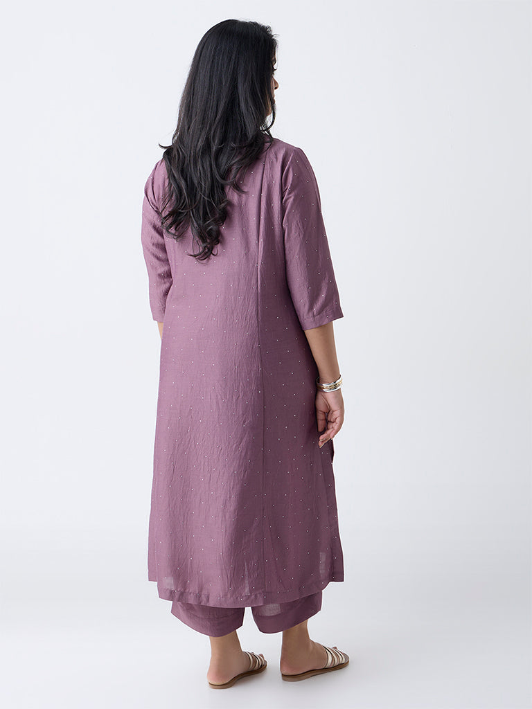 Diza Mauve Embellished A-Line Kurta