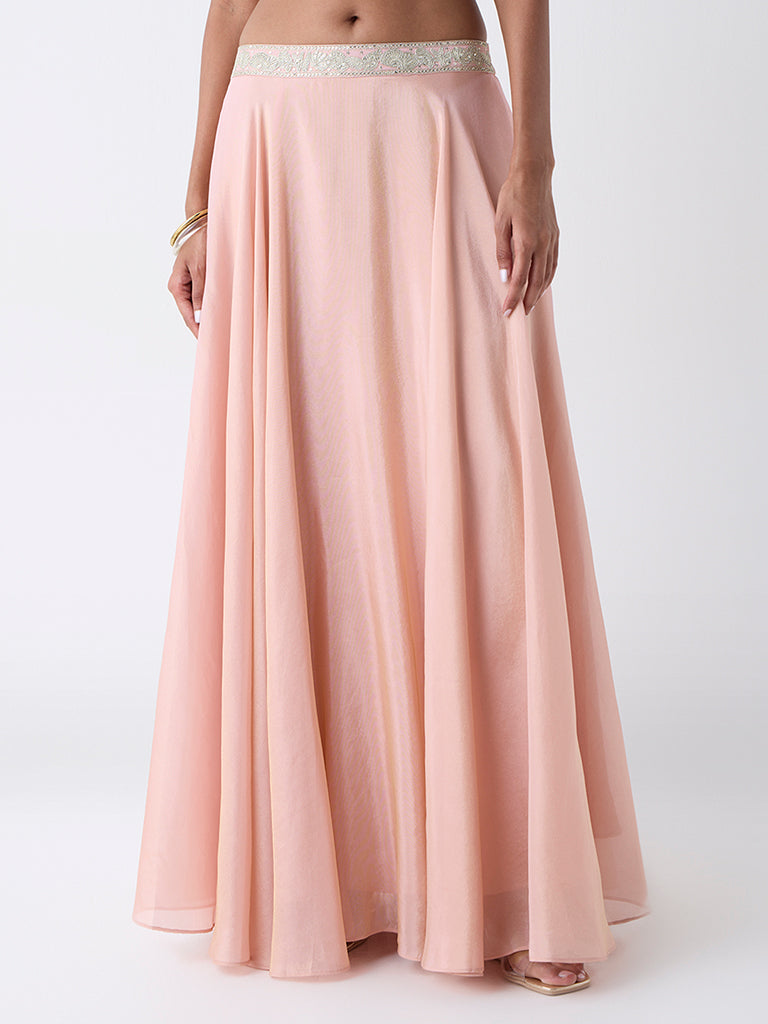 Vark Pink Embellished Maxi Skirt
