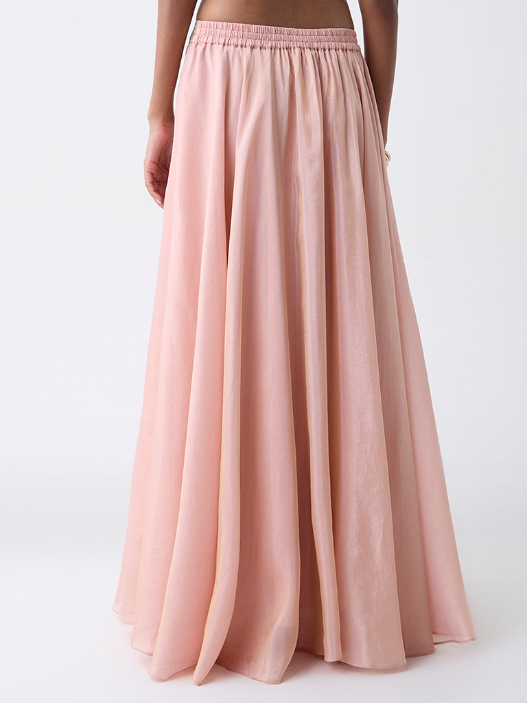 Vark Pink Embellished Maxi Skirt